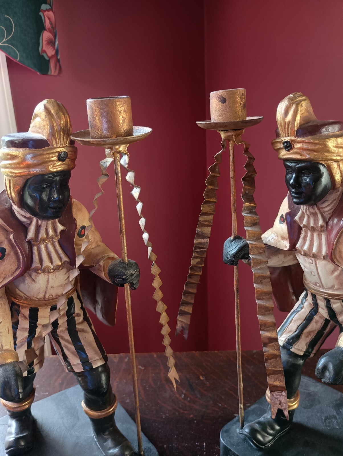 RAREPair of Venetian Style Blackamoor Figural Candleholders, 13.625 RAREPair of Venetian Style Blackamoor Figural Candleholders, 13.625