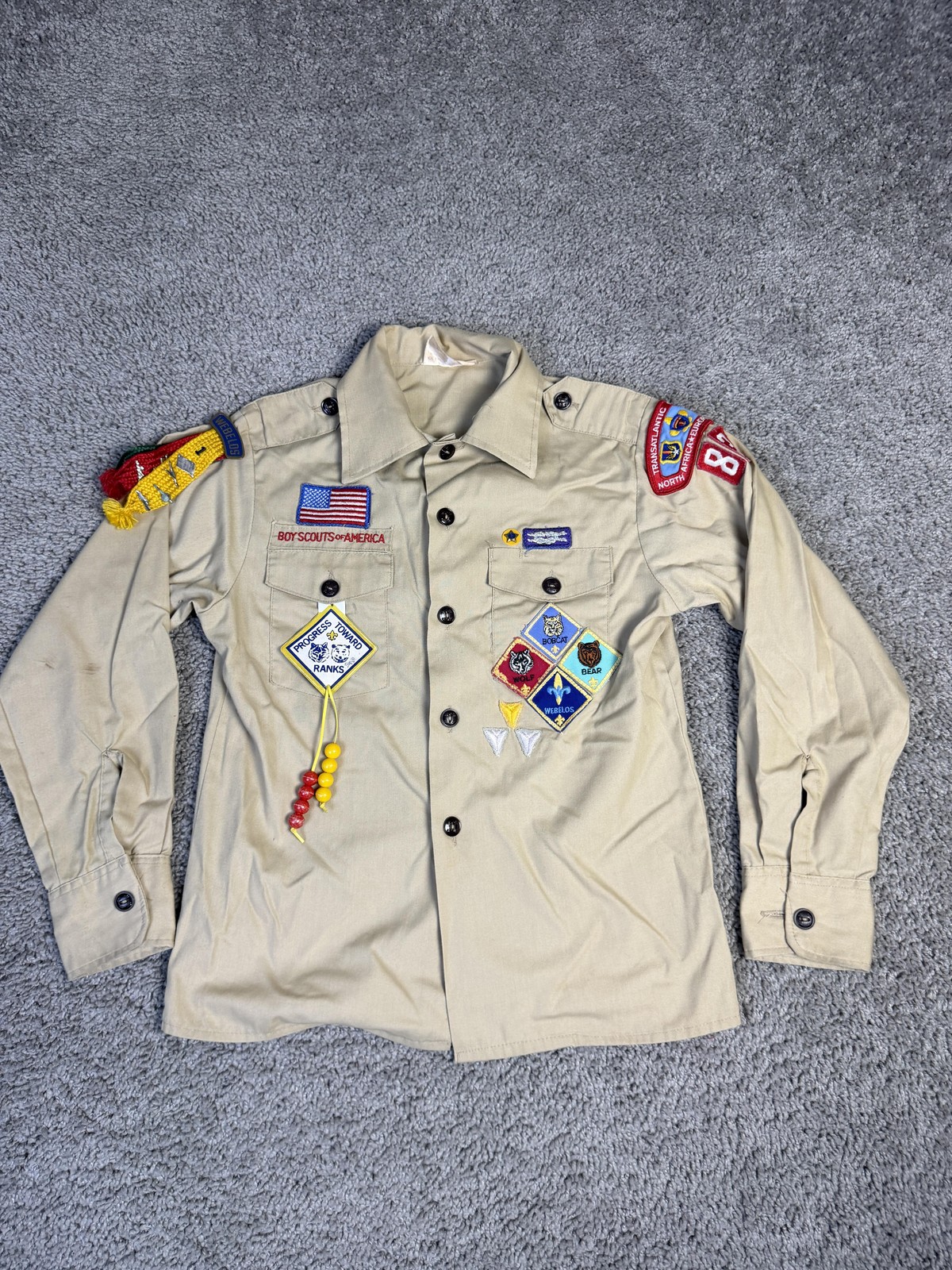 Vintage Boy Scouts Of America Shirt Youth Size 12 Cub Tan W/Patches BSA