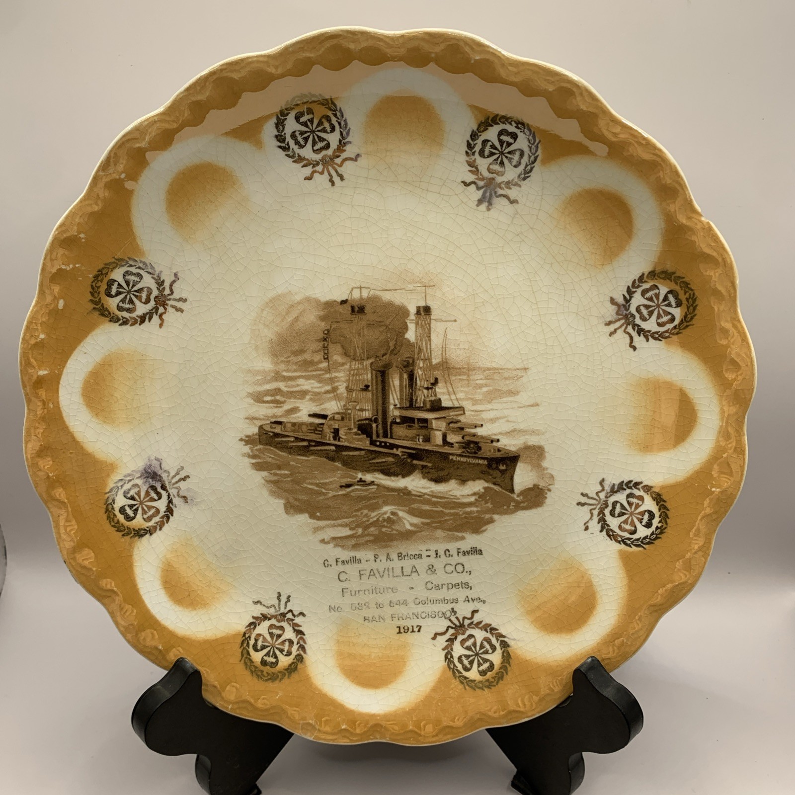 Antique 1917 Pennsylvania Ship Advertisement Plate D.E. McNicol San Francisco Antique 1917 Pennsylvania Ship Advertisement Plate D.E. McNicol San Francisco