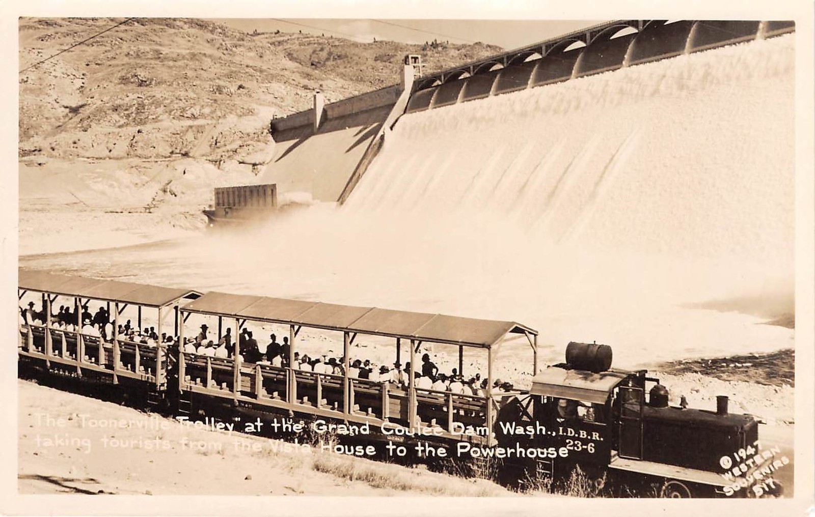 Washington WA Toonerville Trolley Grand Coulee Dam Real Photo RPPC Postcard
