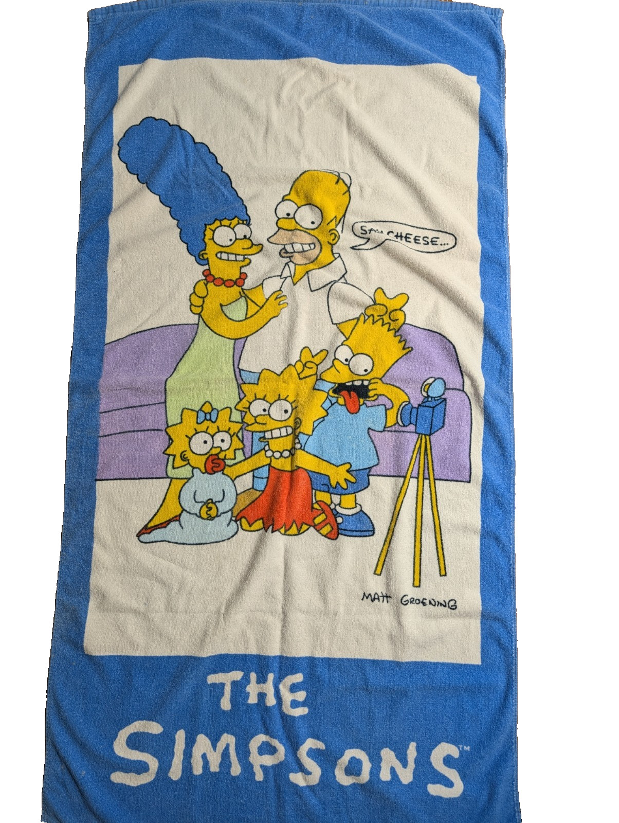 Vintage The Simpsons Beach Towel Say Cheese Family Cartoon 90s Tag 1990 30\ Vintage The Simpsons Beach Towel Say Cheese Family Cartoon 90s Tag 1990 30\