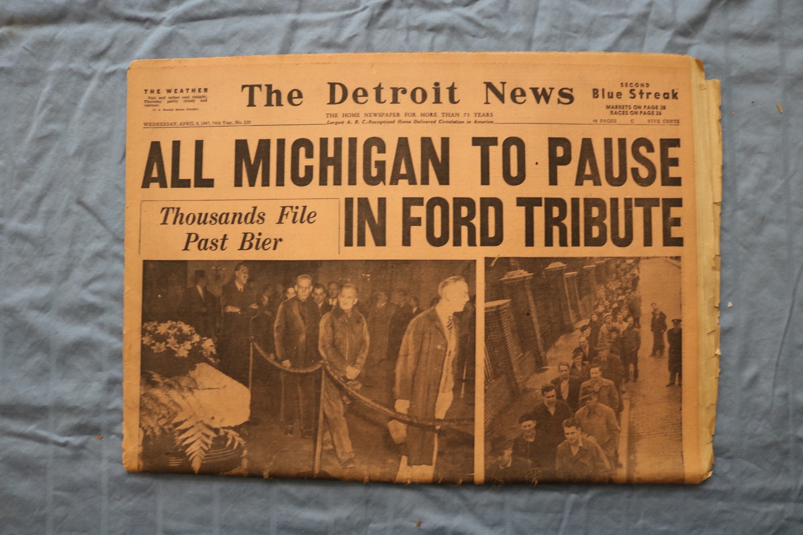 1947 APRIL 9 THE DETROIT NEWS NEWSPAPER-ALL MICHIGAN HENRY FORD TRIBUTE -NP 9218 1947 APRIL 9 THE DETROIT NEWS NEWSPAPER-ALL MICHIGAN HENRY FORD TRIBUTE -NP 9218