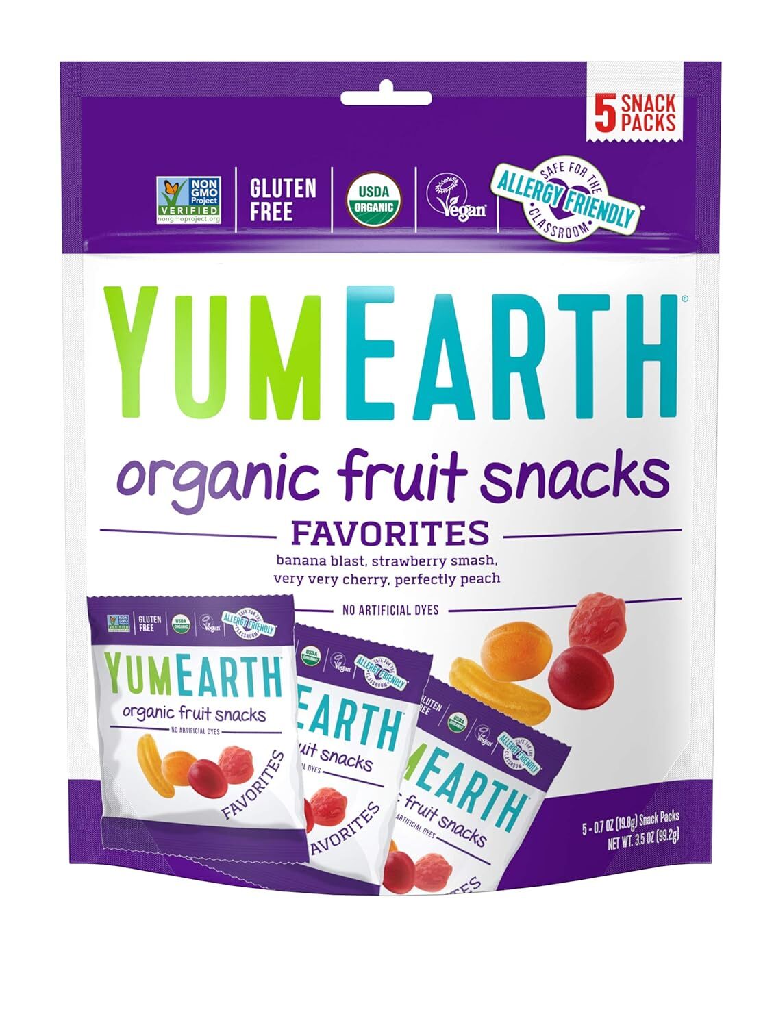 YumEarth Organic Fruit Snacks Banana Peach Cherry Pomegranate 3.5 oz, Pack of 2 YumEarth Organic Fruit Snacks Banana Peach Cherry Pomegranate 3.5 oz, Pack of 2