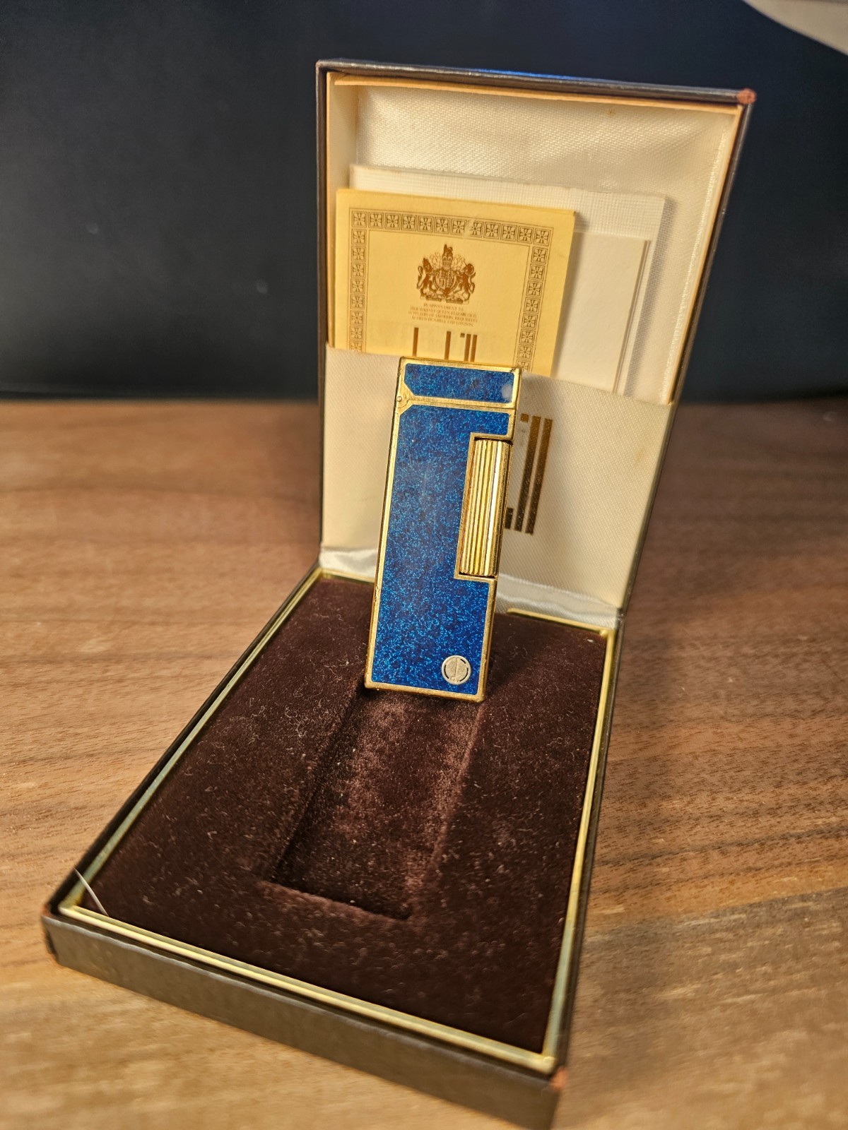 Dunhill Rollagas NONWORKING Vintage Lighter RARE lapiz lazuli w BOX