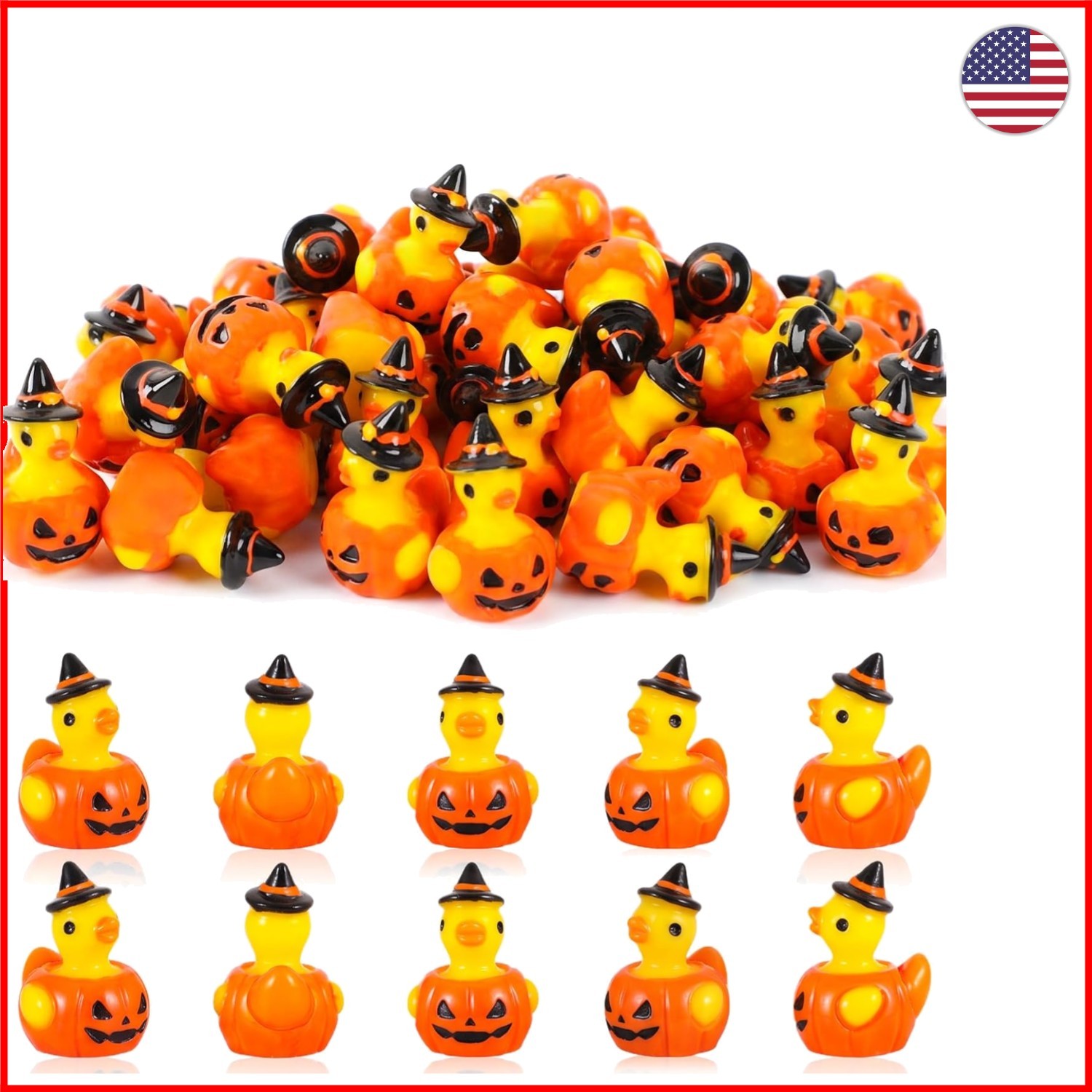 Pack of 50 Durable Mini Resin Ducklings with Pumpkin Faces - Halloween Charm Pack of 50 Durable Mini Resin Ducklings with Pumpkin Faces - Halloween Charm