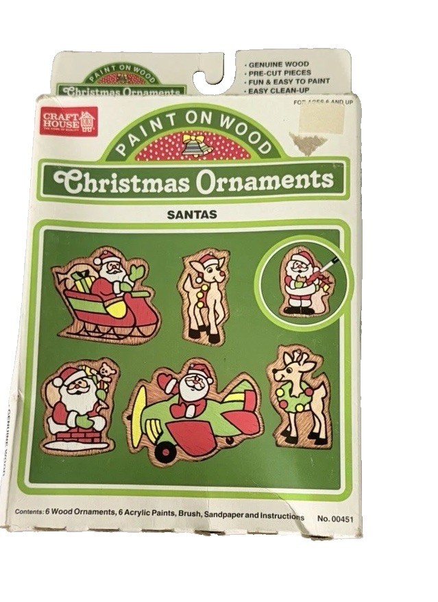 Vtg New 1991 Craft House Paint Wood Christmas Ornaments Kit + Stain Sealed Box Vtg New 1991 Craft House Paint Wood Christmas Ornaments Kit + Stain Sealed Box