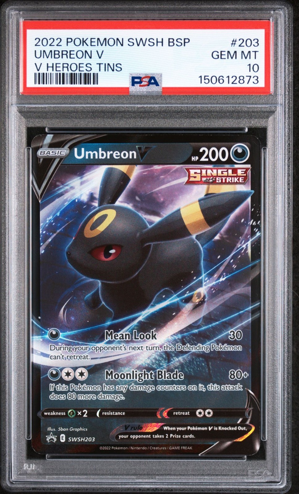 2022 Black Star Promo 203 Umbreon V PSA 10 Gem Mint Pokemon V Heroes SWSH Holo