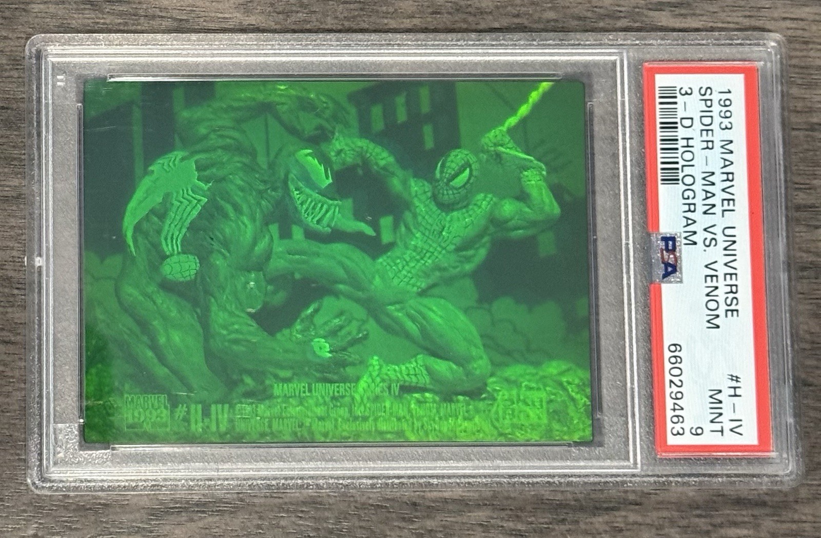 1993 MARVEL UNIVERSE 3-D HOLOGRAMS #H-IV SPIDER-MAN VS. VENOM 3-D HOLOGRAM PSA 9