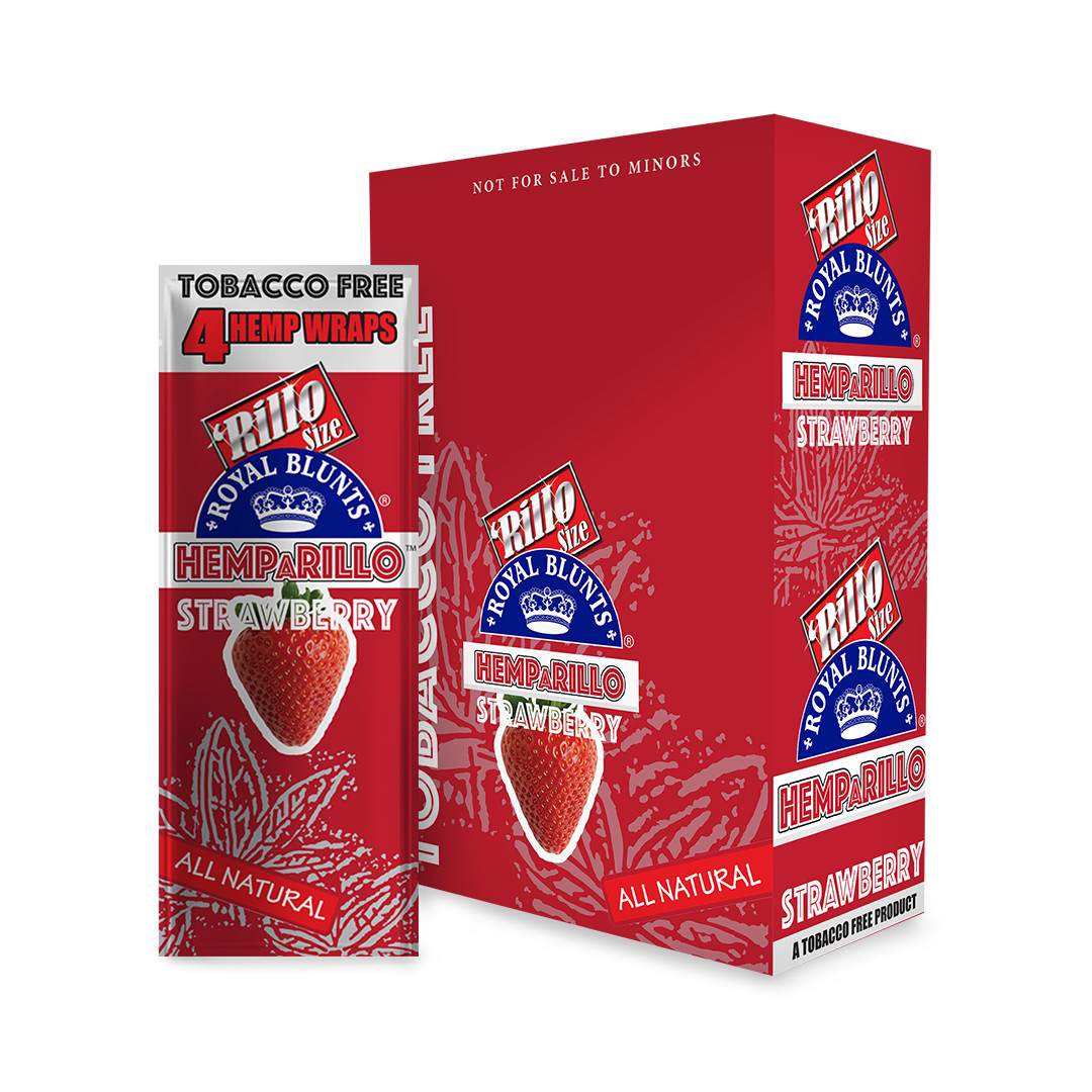 Hemparillo Strawberry Rillo Size - Full Box of 15 Pouches (4 Per Pouch)