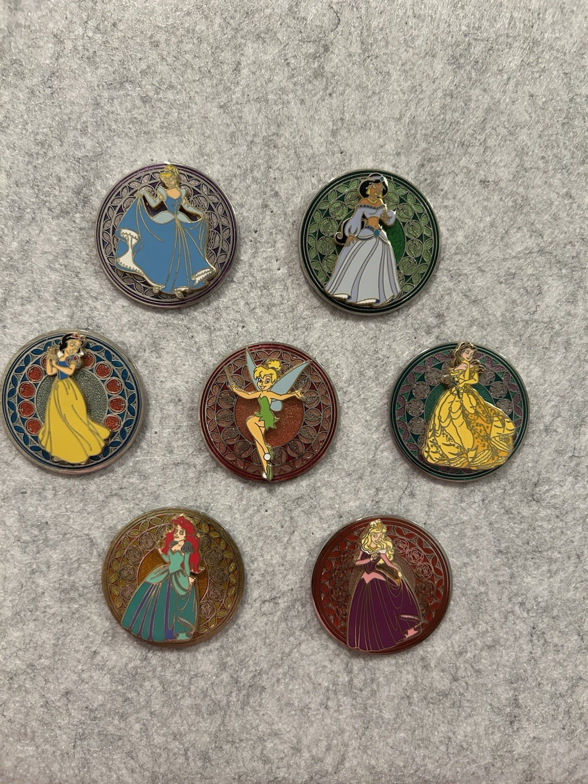 Vintage 2003 Walt Disney World Stained Glass Princess pin Set