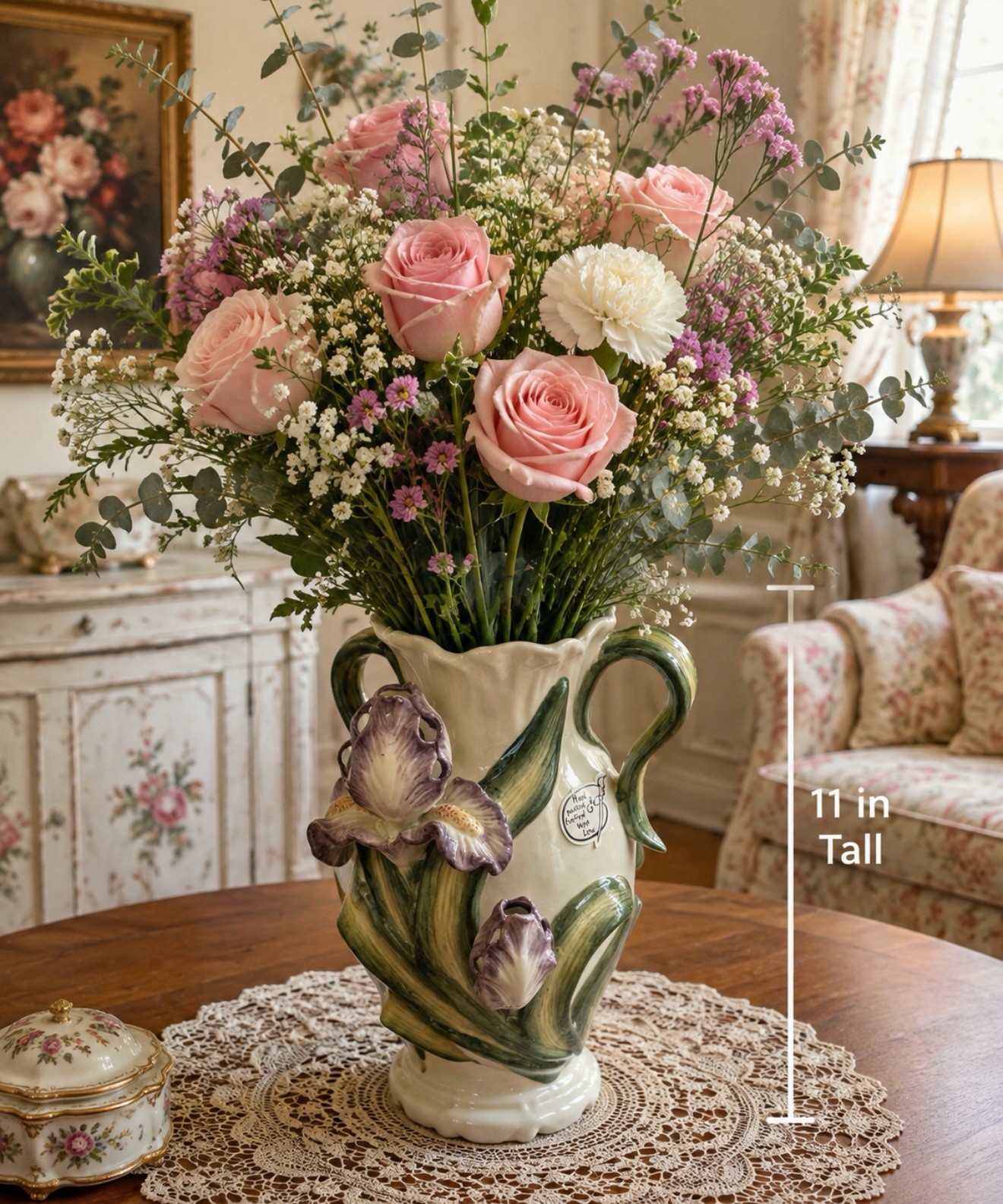 Vintage Kaldun & Bogle Hand-Painted Iris Flower Vase – 11” Tall 3D Vintage Kaldun & Bogle Hand-Painted Iris Flower Vase – 11” Tall 3D