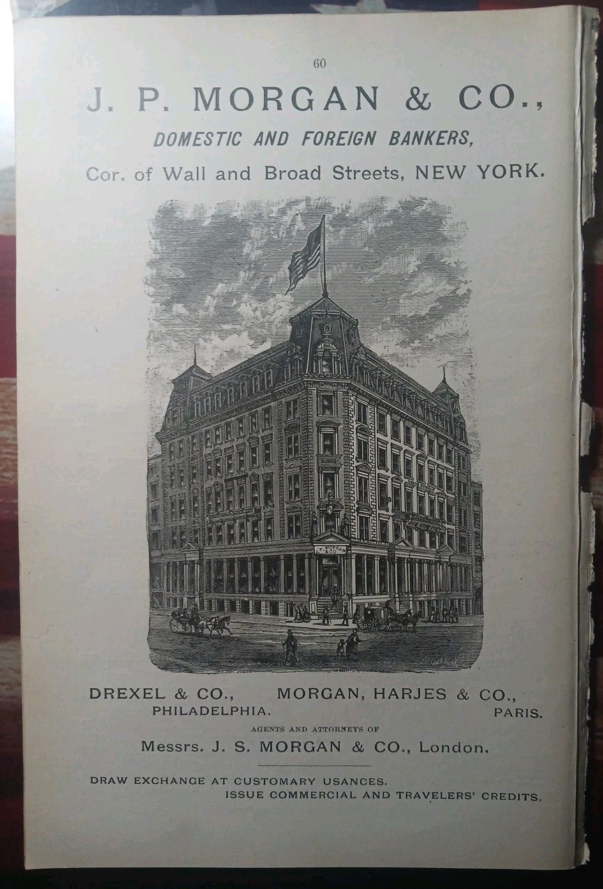 ~1904 Advertising J. P. MORGAN & COMPANY picture of Wall & Broad Street Building