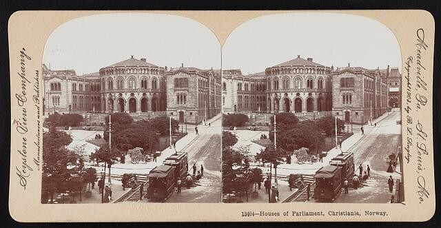 Photo:Christiania Norway Houses of Parliament 1903 Stereoview