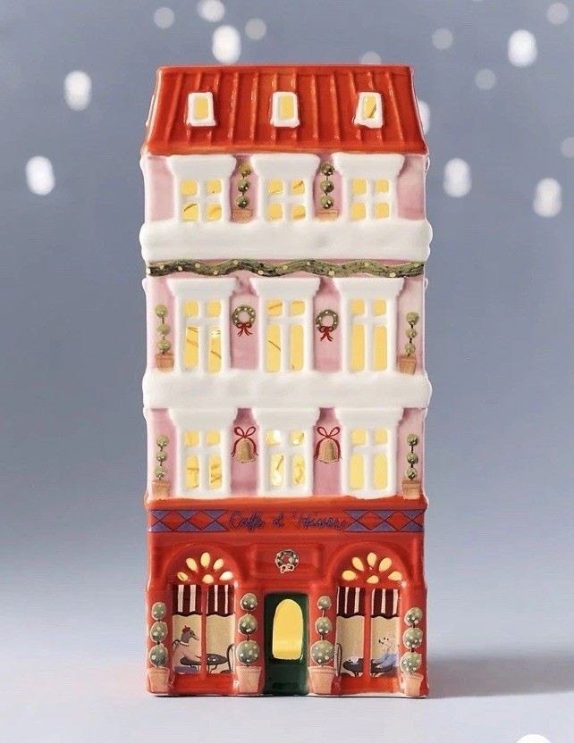 Anthropologie Ceramic Holiday House Tea Light Village Cafe New In Box