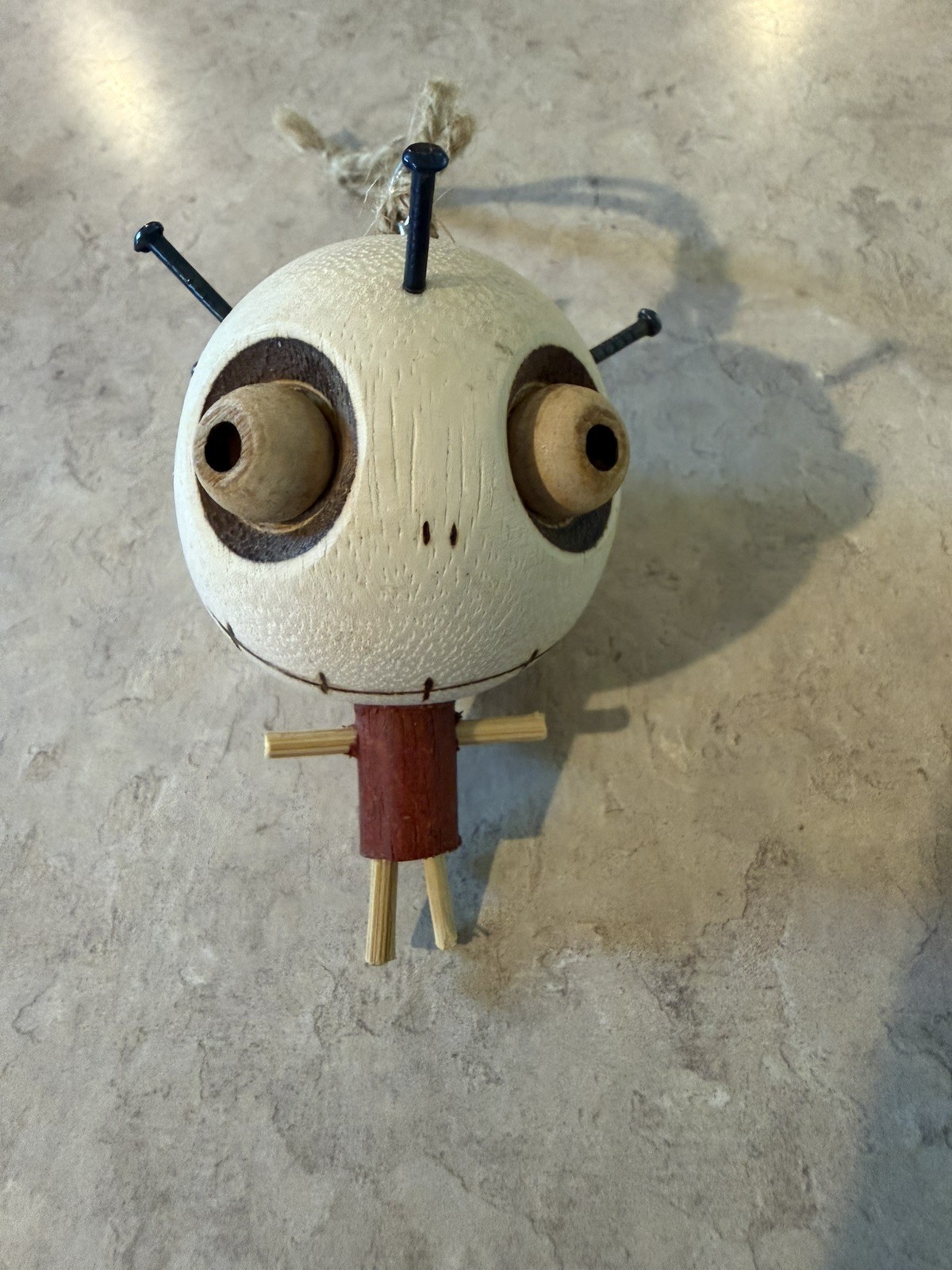 Pier 1 Crazy Head Pinhead Creepy Halloween Monster Doll Ornament Handmade Wooden