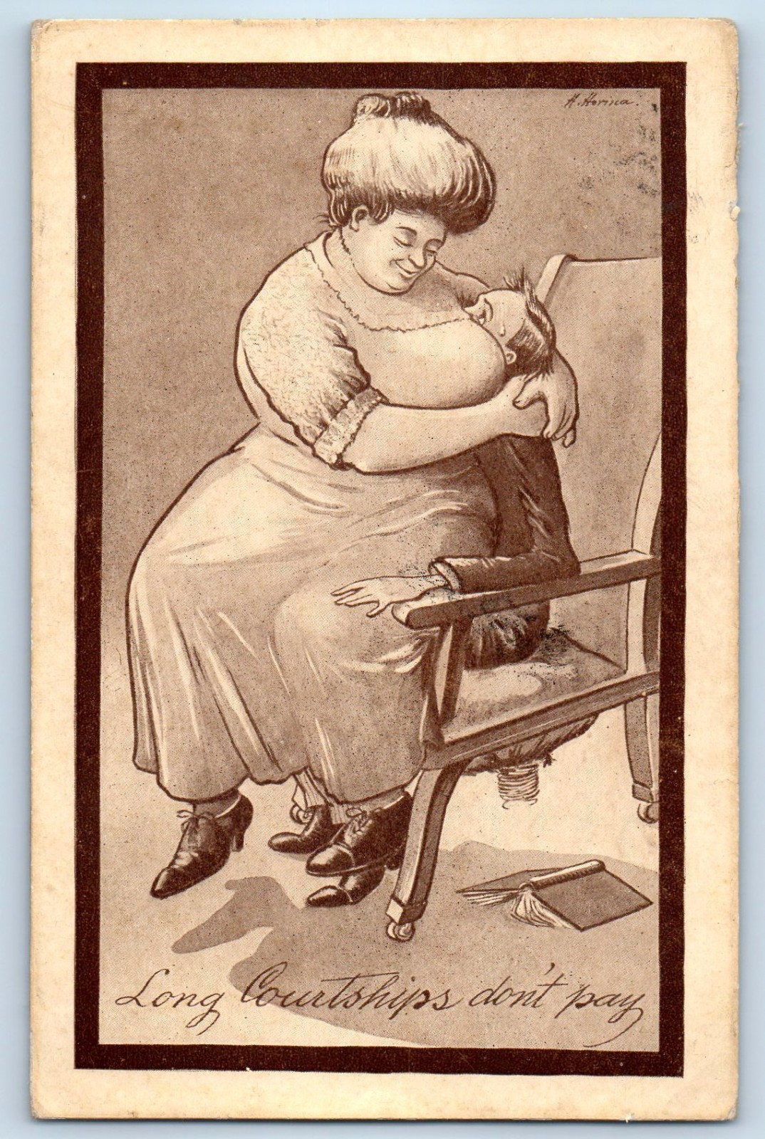Humor Fat Woman Sitting On Man Lap Long Courtships Don\'t Pay H Horina Postcard Humor Fat Woman Sitting On Man Lap Long Courtships Don\'t Pay H Horina Postcard