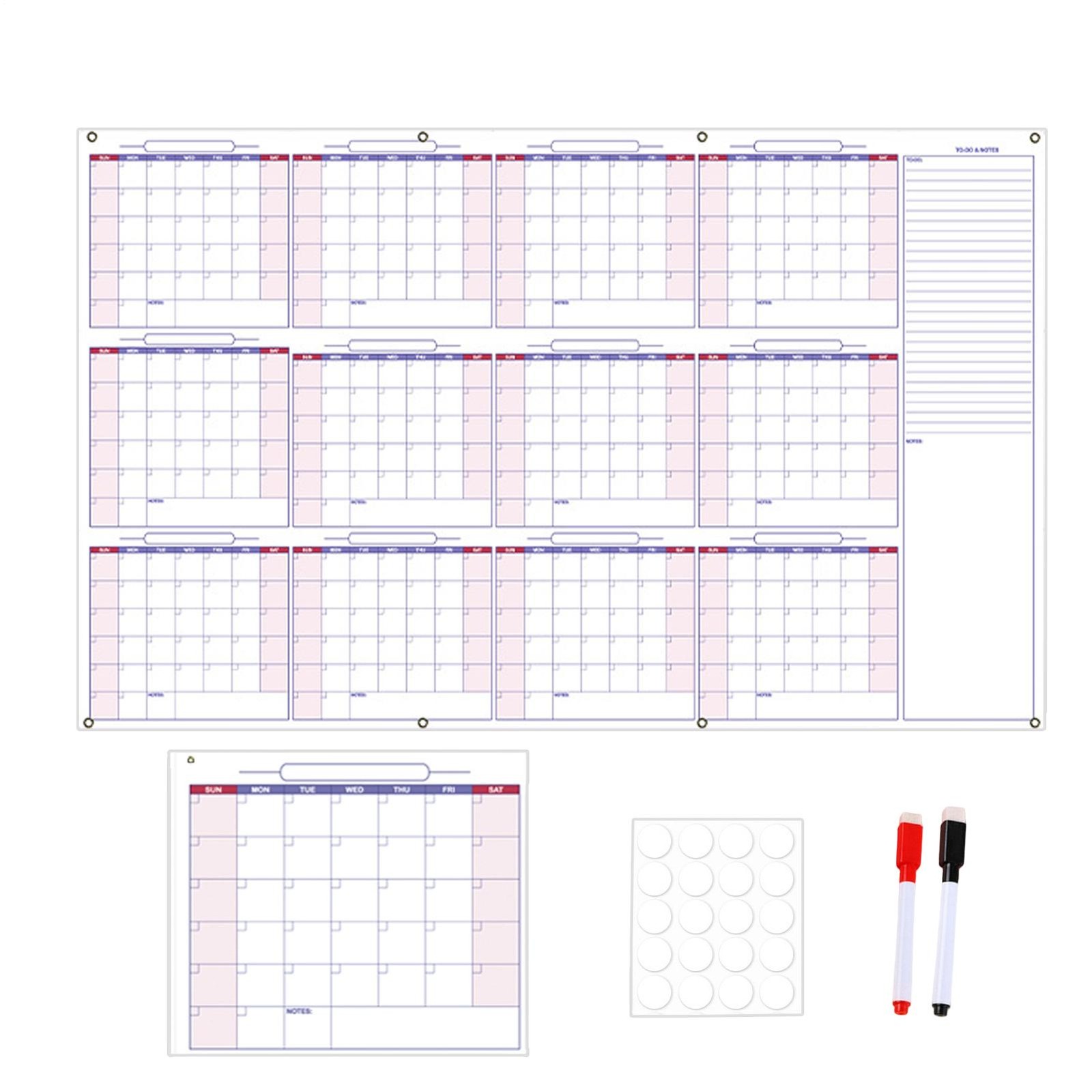 Large Dry Erase Calendar For Wall 12-Month Erasable& Reusable Laminated Calendar