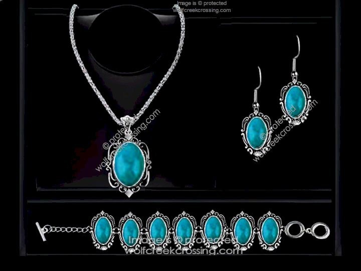Navajo-Inspired 3-Pc Jewelry Set: Dark Turquoise Necklace, Earrings, Bracelet '