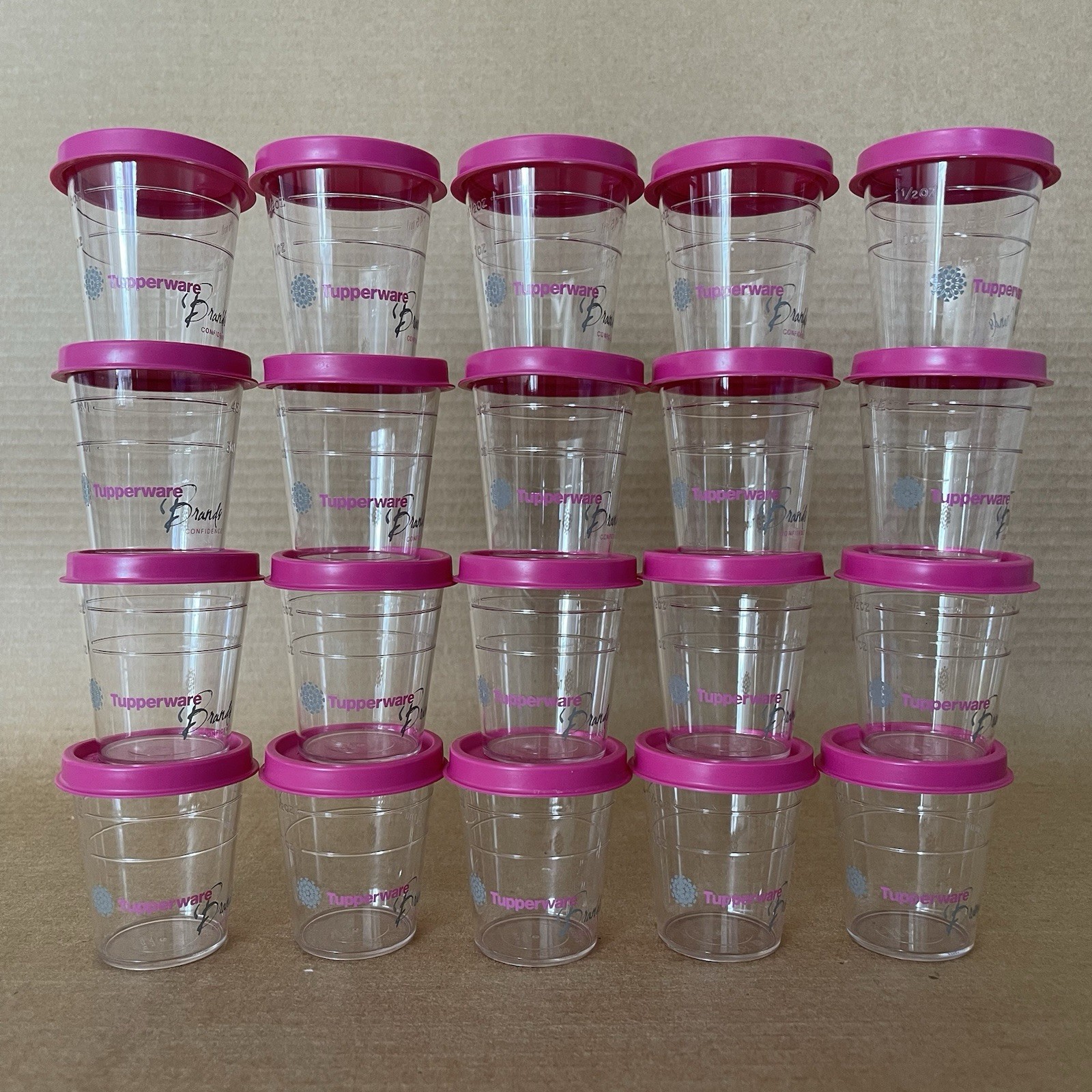Tupperware Tupper Mini Midget Containers Clear Tritan Pink Logo #4789 Set of 20