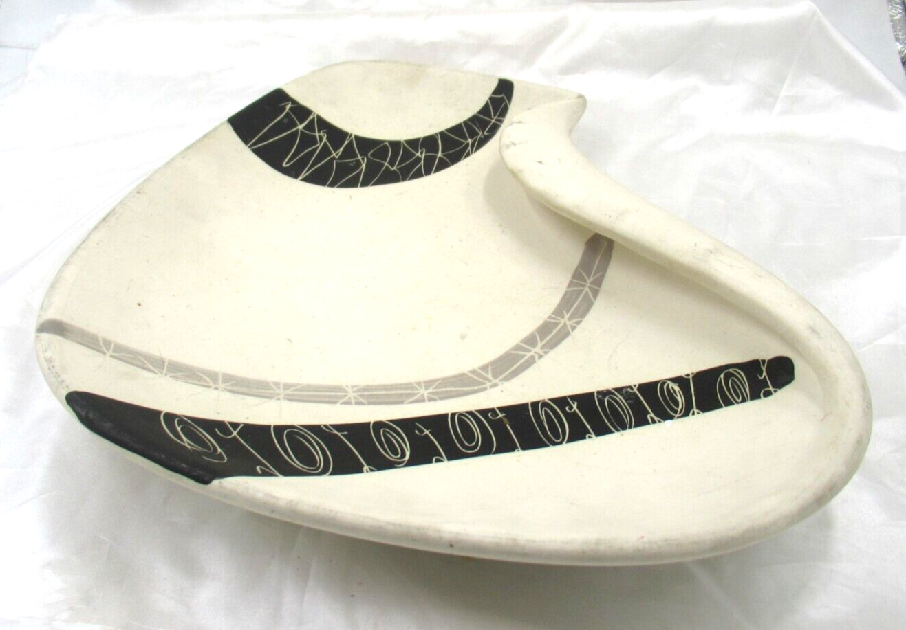 Vintage Marc Bellaire Abstract Ceramic Ashtray Black and White Boomerang MCM