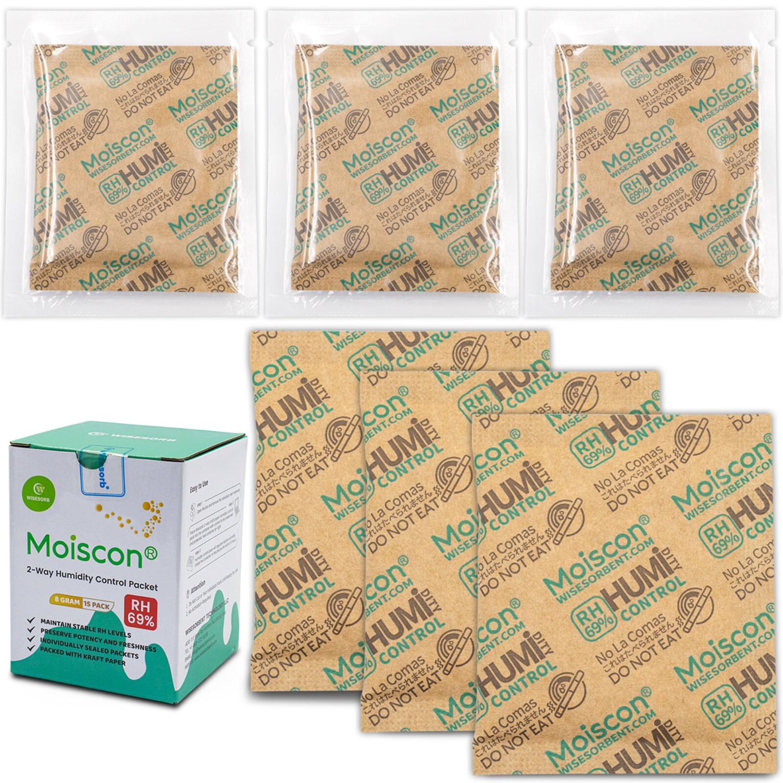 69%RH Two-Way Humidity Control Packs 8 Gram 15 Pack Individually Wrapped 69%RH Two-Way Humidity Control Packs 8 Gram 15 Pack Individually Wrapped