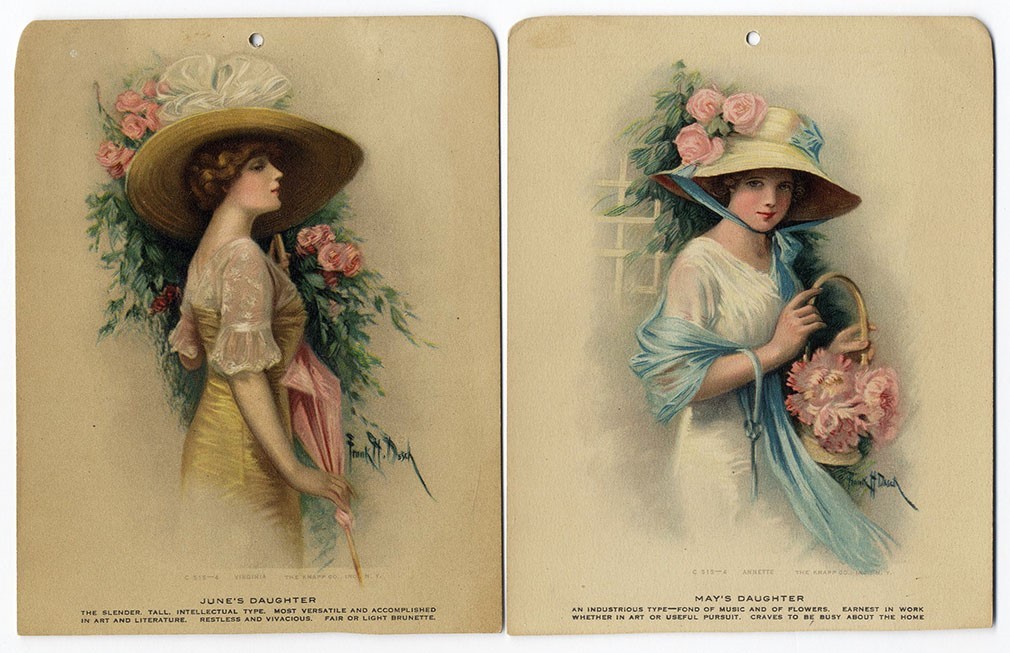 Pretty Edwardian WOMEN Two 1914 Calendar Tops by FRANK DESCH June May Daughters Pretty Edwardian WOMEN Two 1914 Calendar Tops by FRANK DESCH June May Daughters