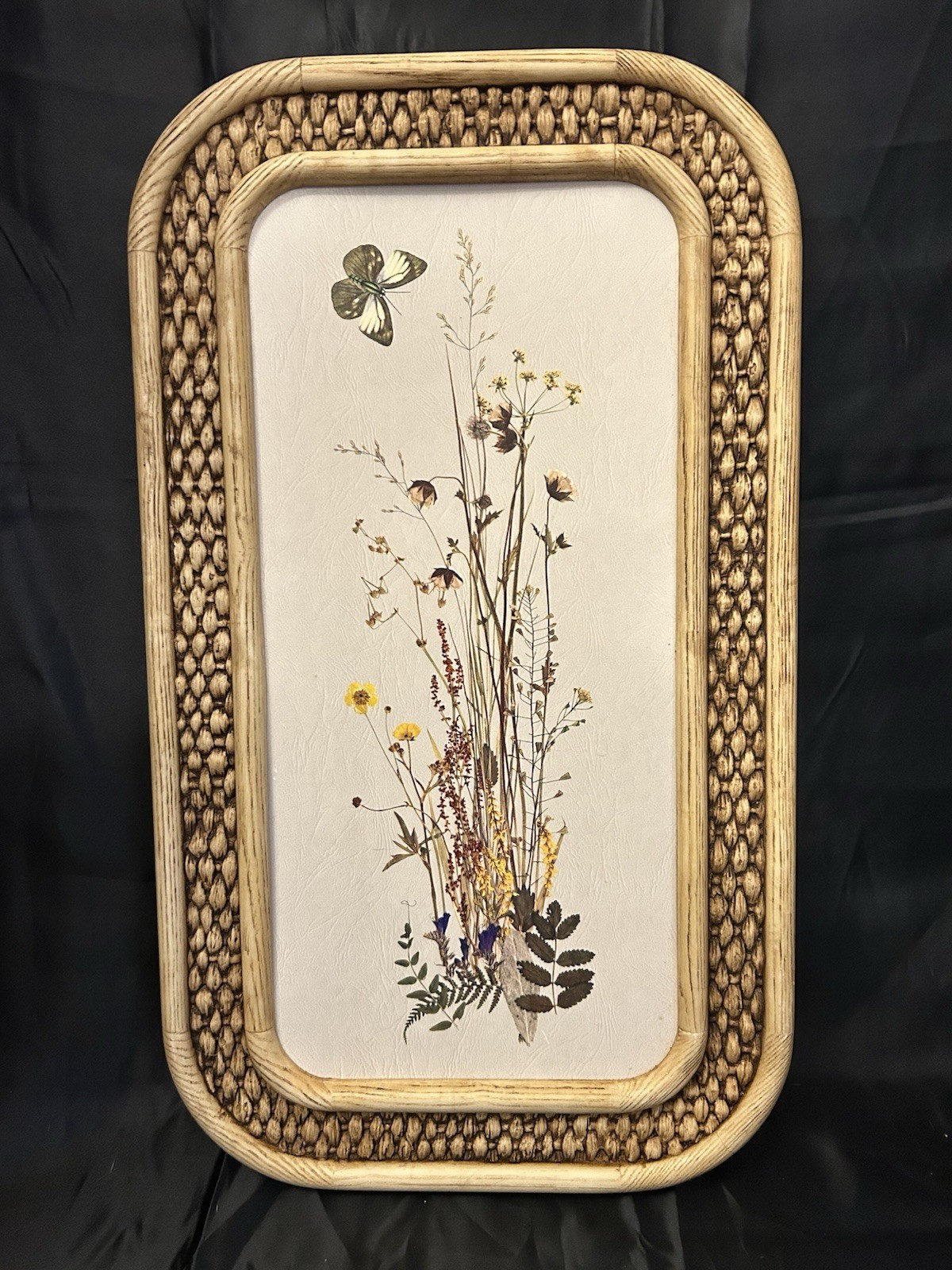 Vintage 1970s HOMCO Faux Wicker Rattan Botanical Wall Plaque 