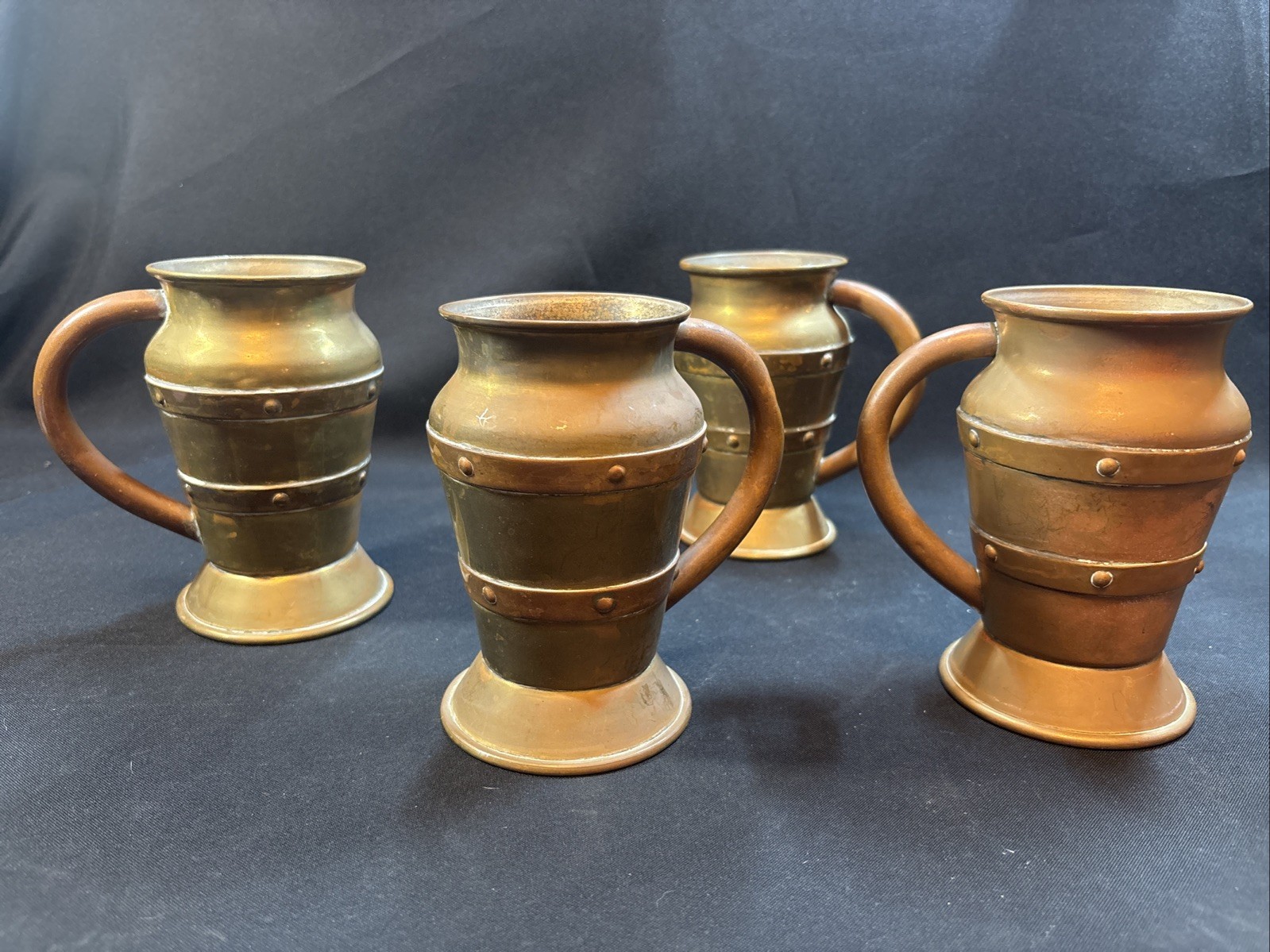 4 Mexican Copper Brass Mugs  Hecho En Mexico 