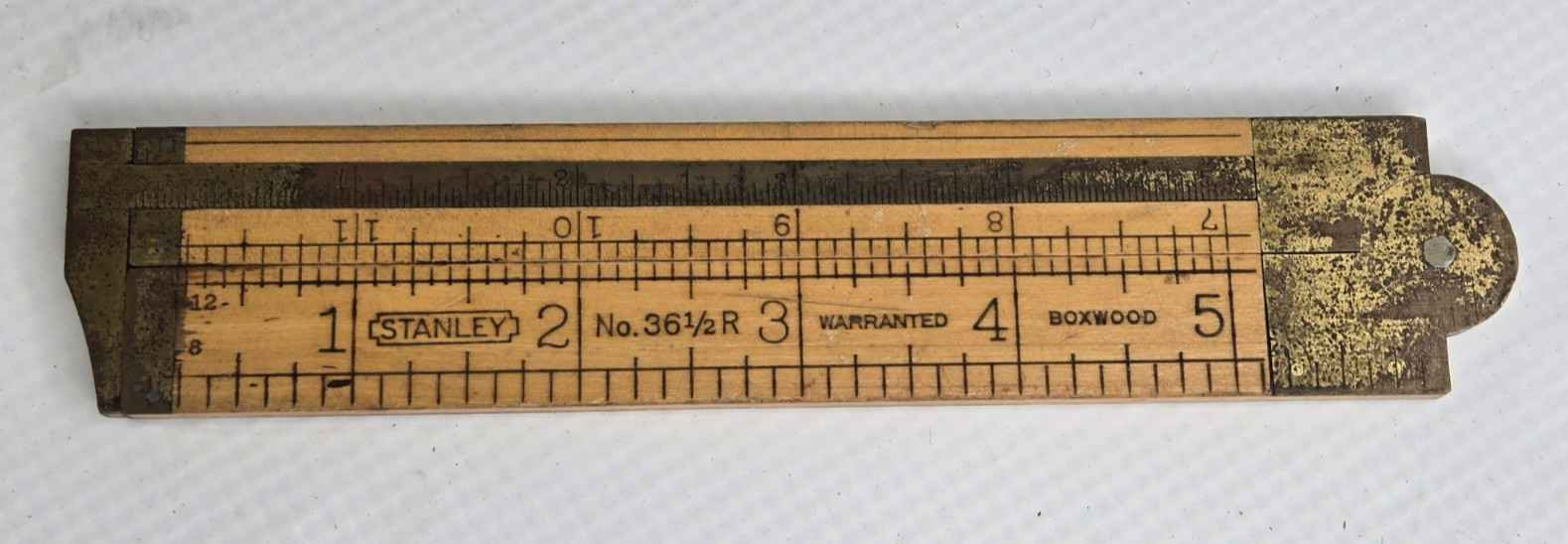 Vintage Stanley No. 36 1/2 R Boxwood Folding Rule Brass  w Caliper