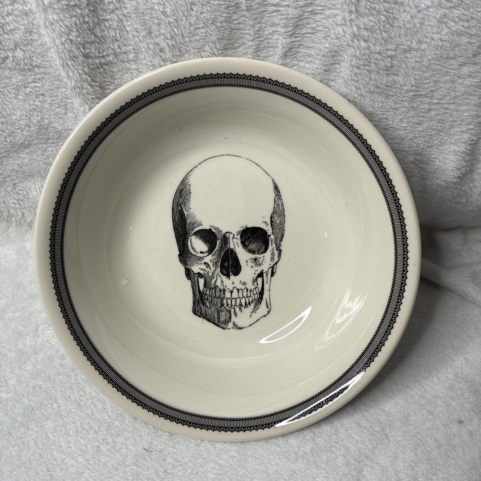 Victorian English Pottery-Royal Stafford Skull Soup Cereal Bowl Salad Macabre Victorian English Pottery-Royal Stafford Skull Soup Cereal Bowl Salad Macabre