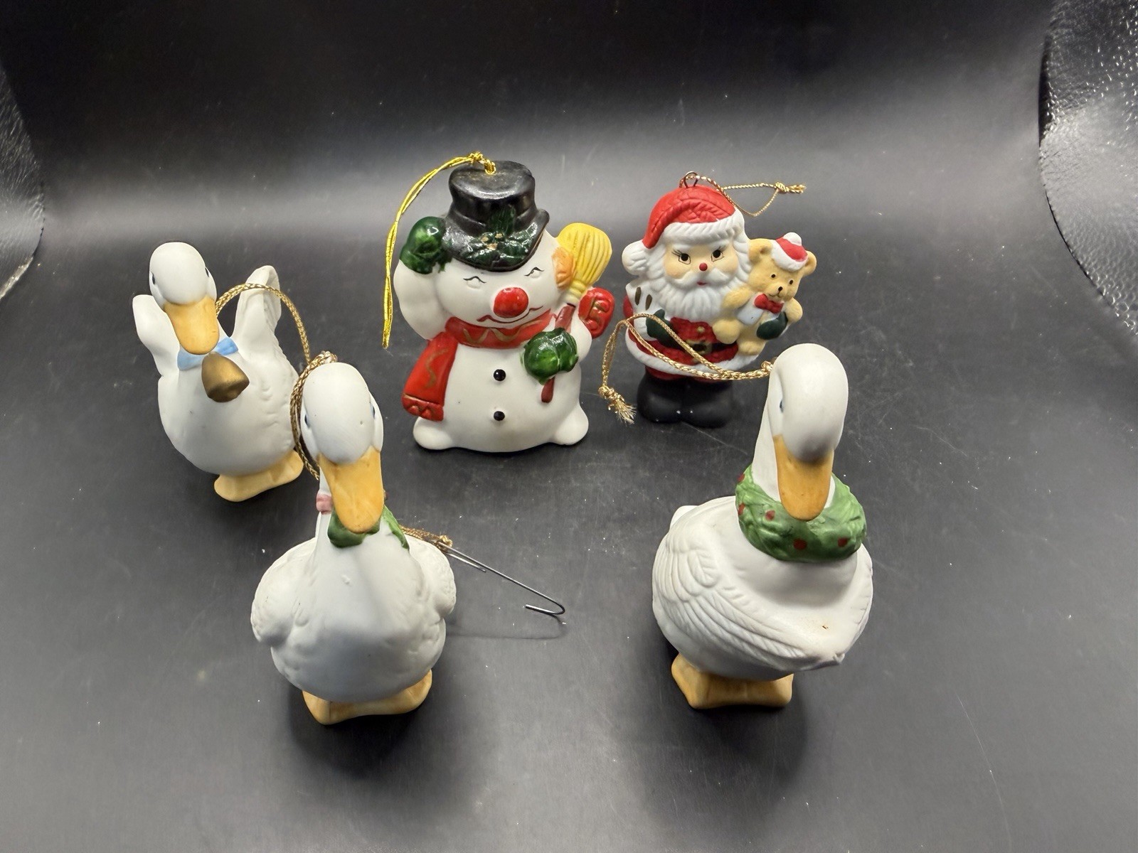 Vtg HOMCO 5255 Christmas Ornaments Lot 5 Porcelain Geese Snowman Santa