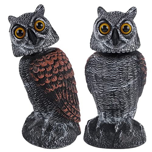 Hausse 2 Pack Fake Owl Decoys to Scare Birds Away, Rotating Head Plastic Owl Bir