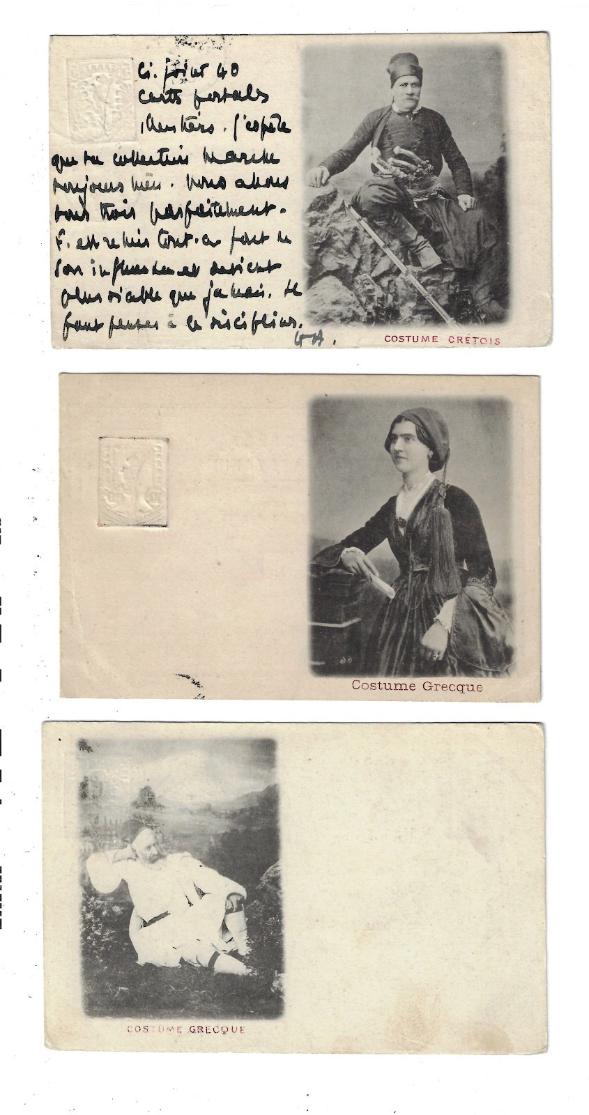 3 Antique 1901 Postcards of Greek & Cretois Traditional Costumes 5292