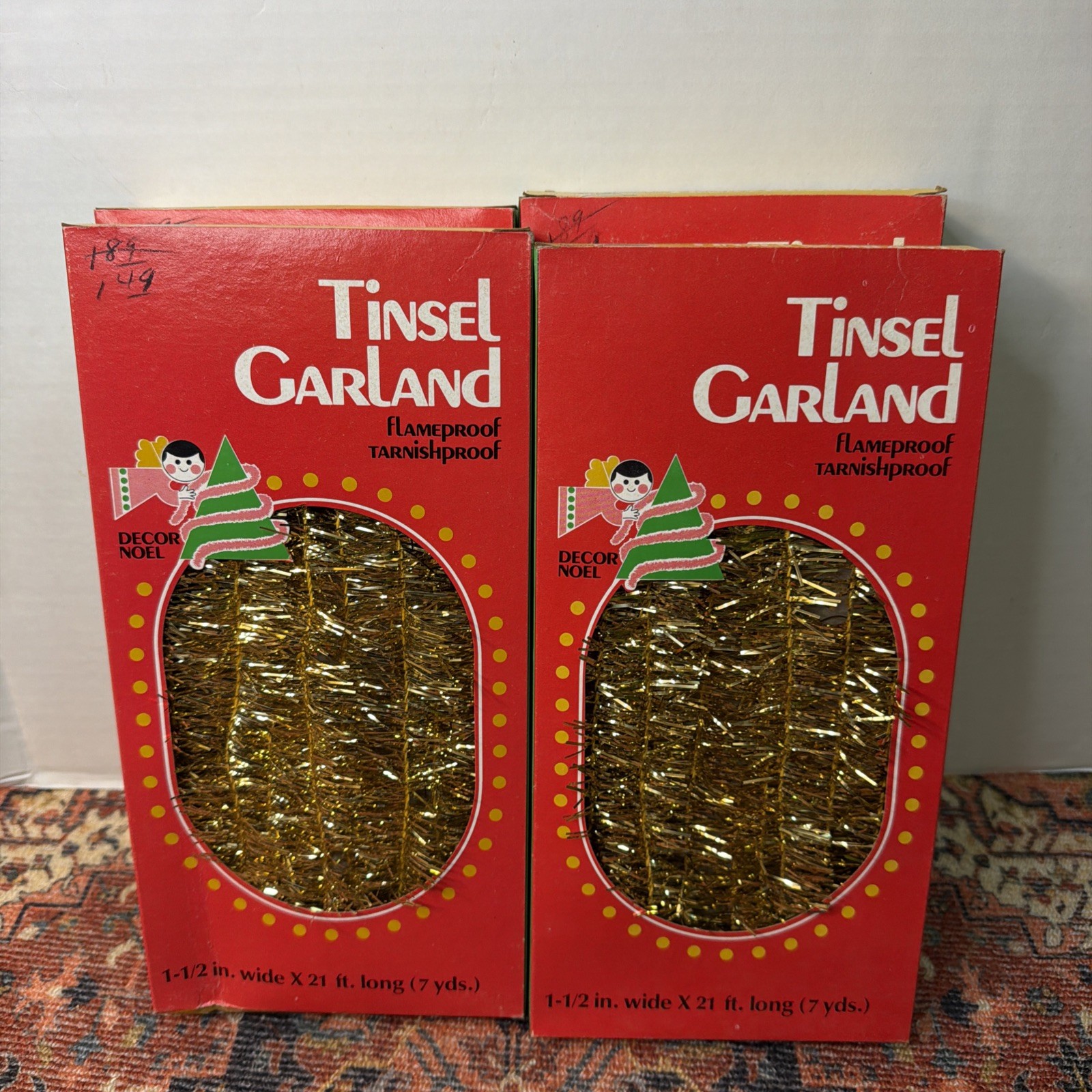 4 VTG 21 Ft Gold Tarnishproof Tinsel Garland 84 Ft Total MCM Decor Noel