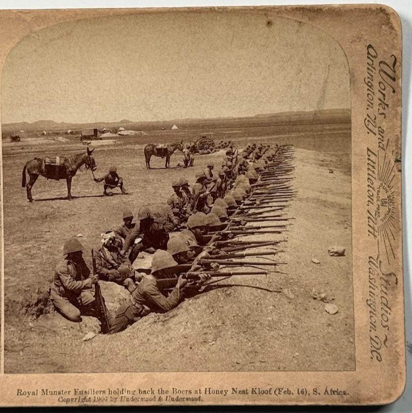 Royal Munster Fusiliers Holding Back the Boers Vast Landscape Behind Stereoview