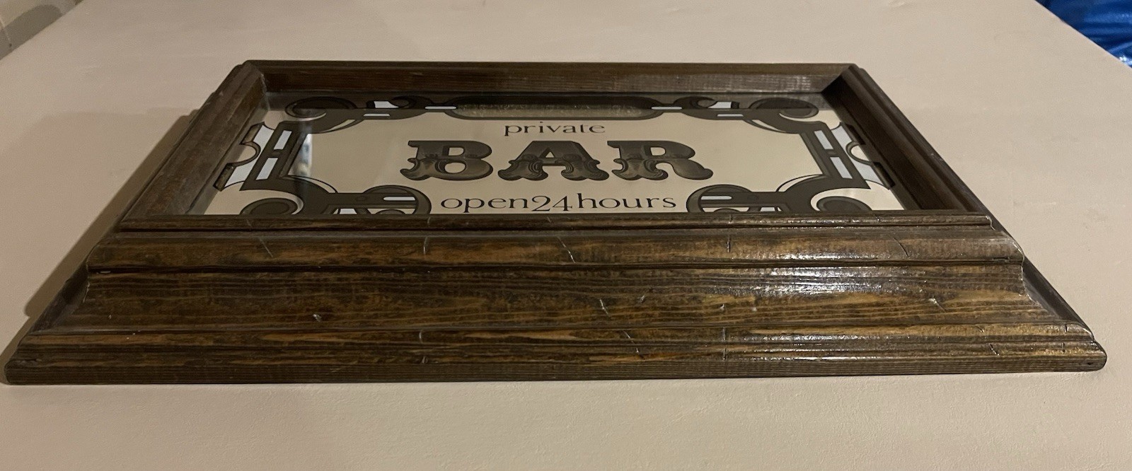 Vintage Private Bar Open 24 Hours Personalizable Framed Mirror Sign 17.5x11”