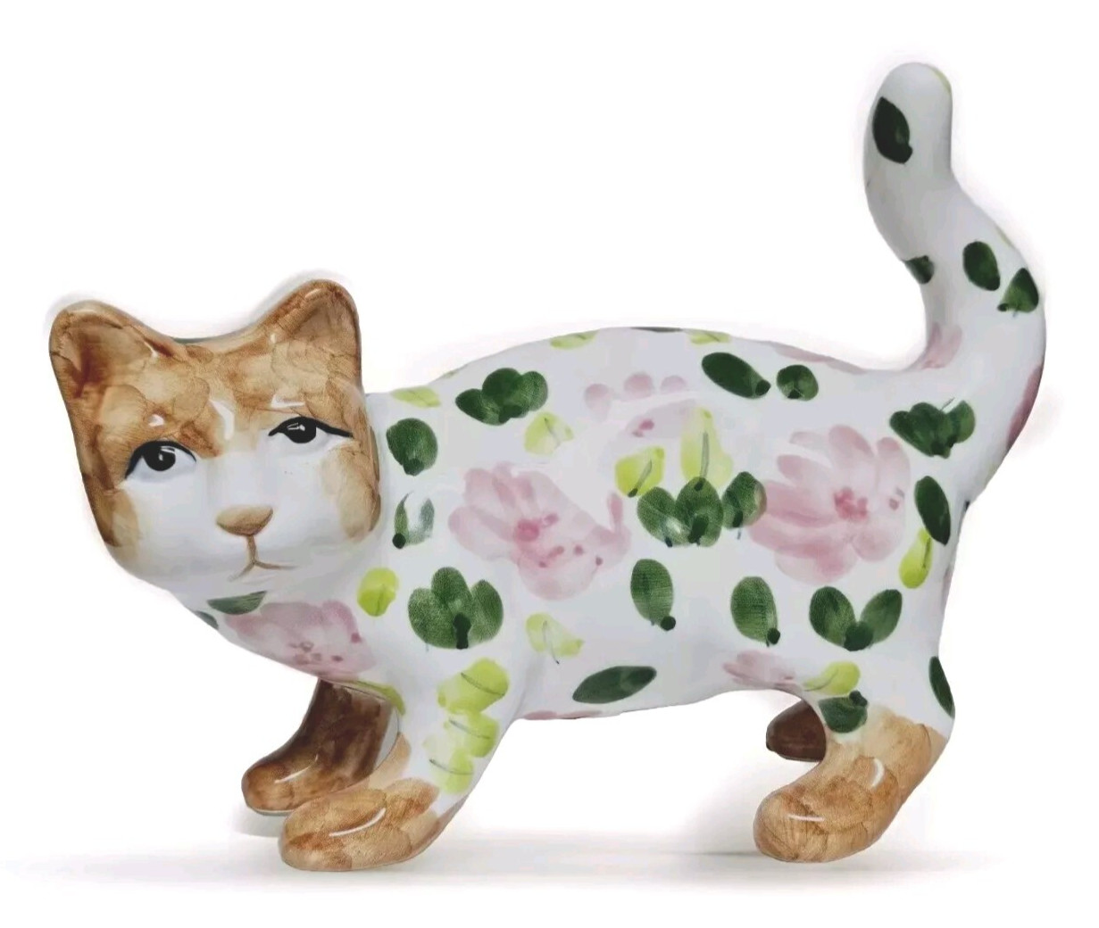 Floral Ceramic Cat Figurine Vintage Standing Kitten MCM Ganz Bella Casa Floral Ceramic Cat Figurine Vintage Standing Kitten MCM Ganz Bella Casa