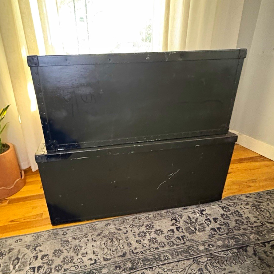 Pair of Authentic 1945 WWII Military Footlockers – Matching Trunk set Pair of Authentic 1945 WWII Military Footlockers – Matching Trunk set