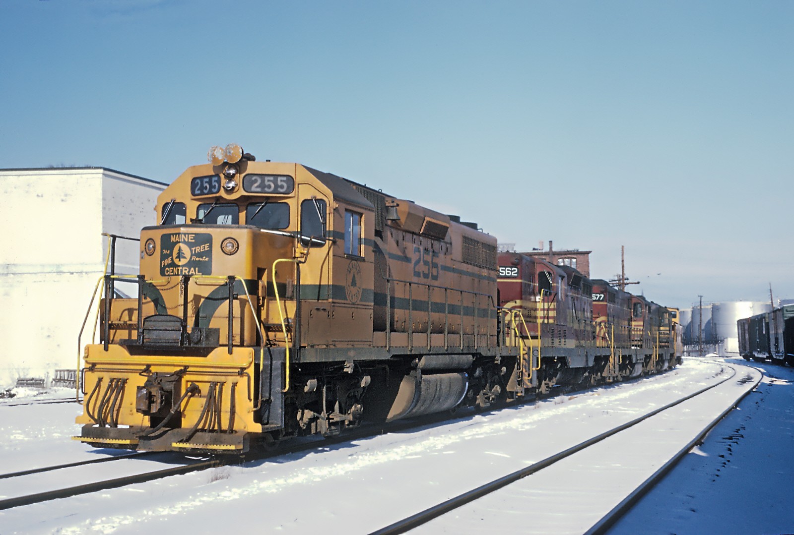 Maine Central MEC GP38 255 at Bangor, Maine on February 5, 1970 8.5 x 11 Photo