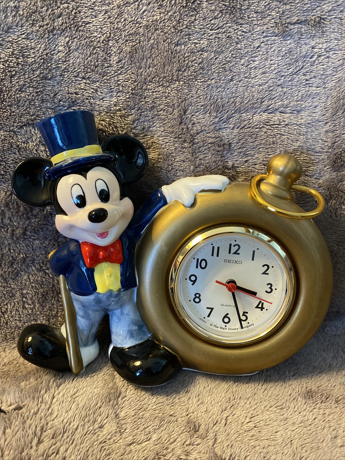 Seiko Disney Mickey Mouse w/Top Hat Cane Pocket Watch Clock Porcelain