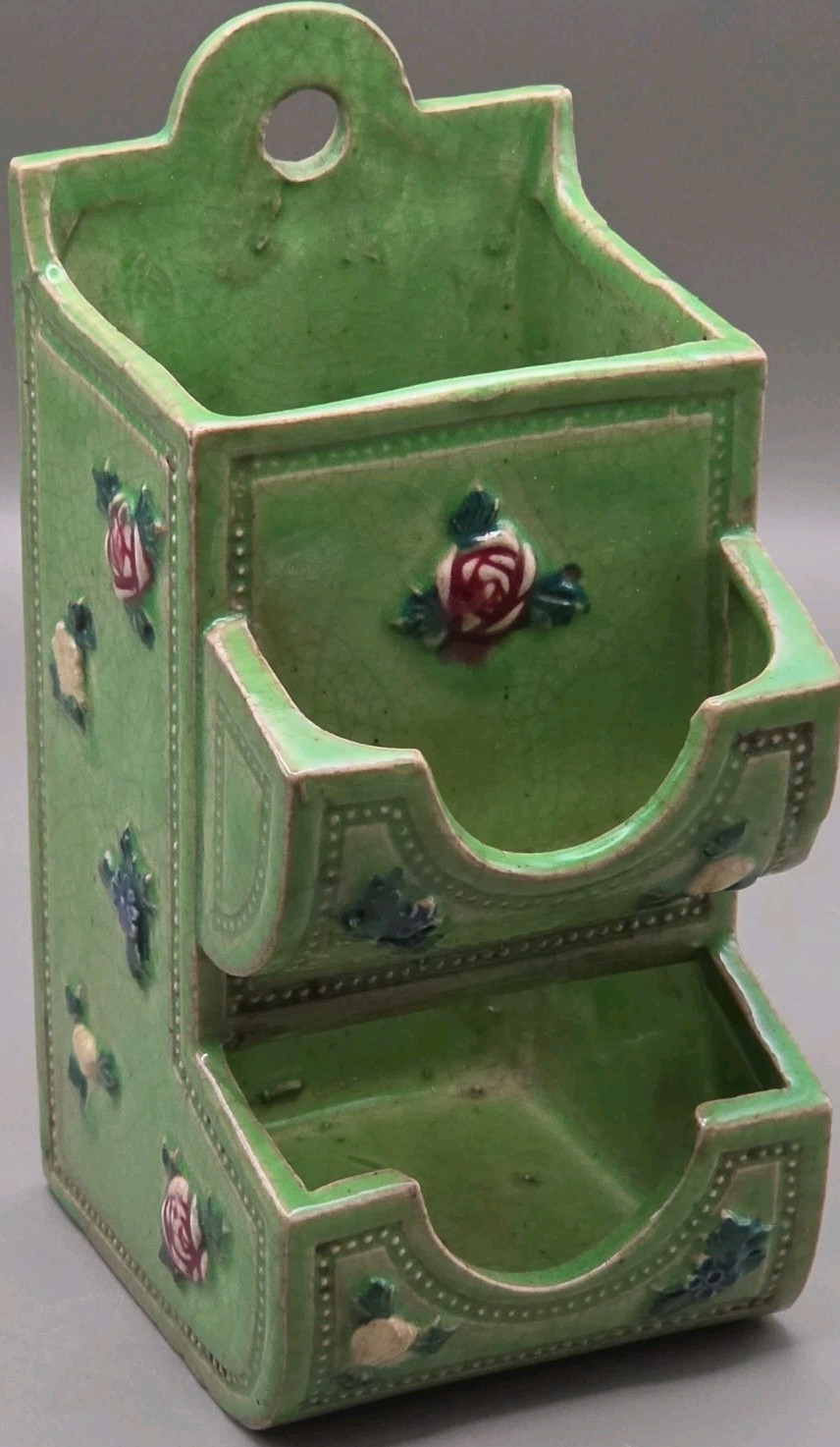 Vintage Ceramic Matchbook Holder Green Floral 6 3/4\