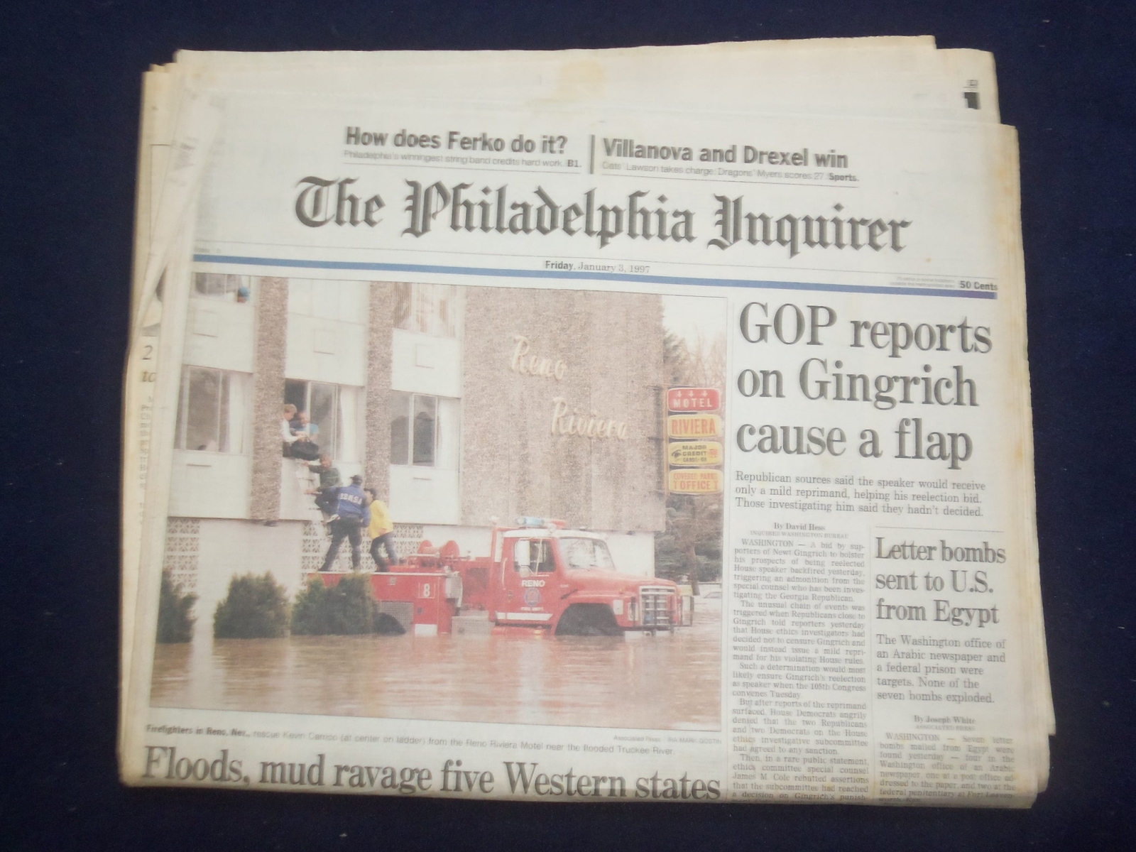 1997 JAN 3 PHILADELPHIA INQUIRER - GOP REPORTS ON GINGRICH CAUSE A FLAP- NP 7165