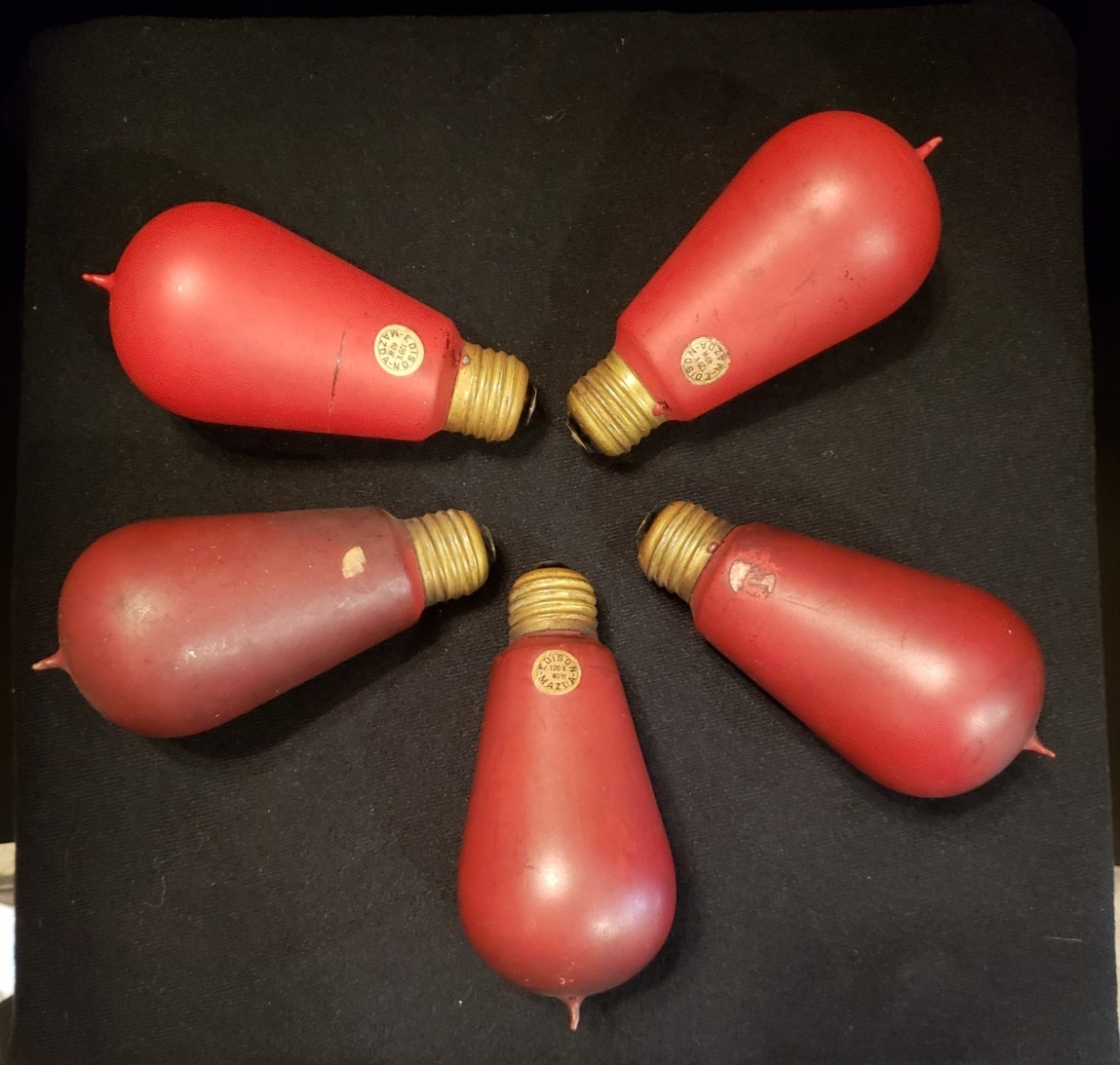 5 Antique General Electric National Mazda Red Light Bulbs *RARE*