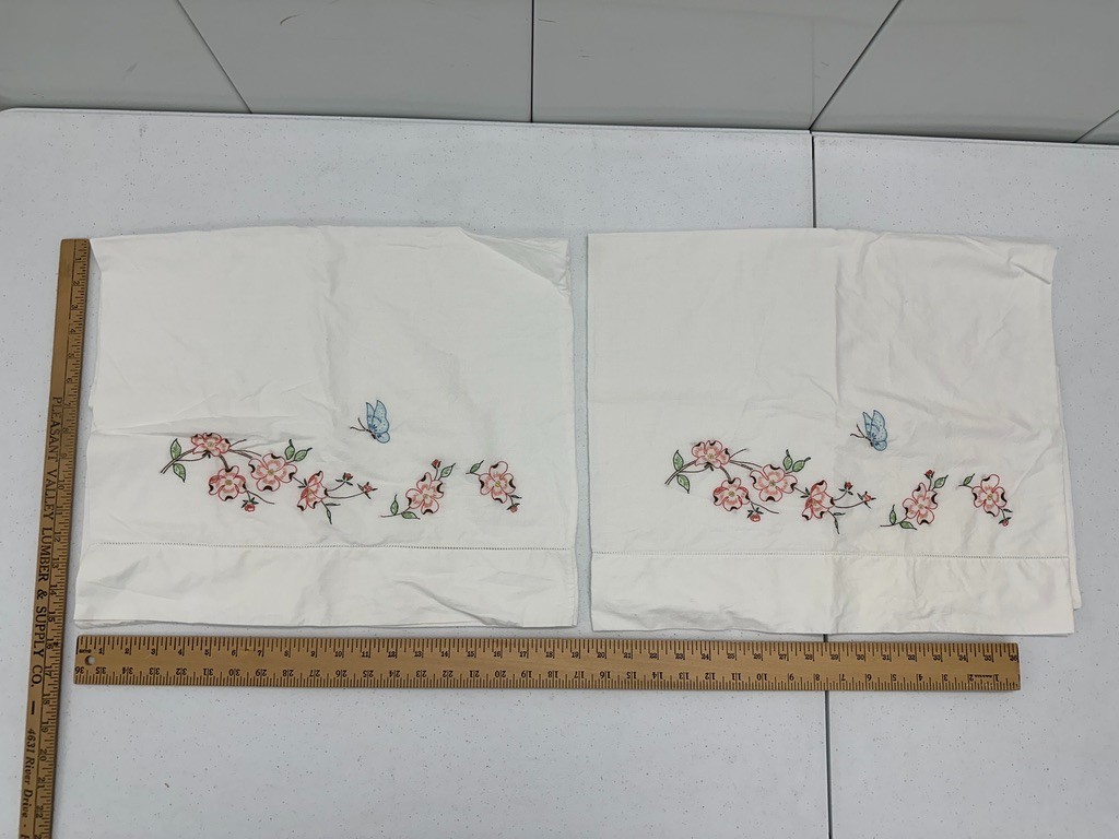 Floral Butterfly Vintage Cotton Hand Embroidered Pillowcases