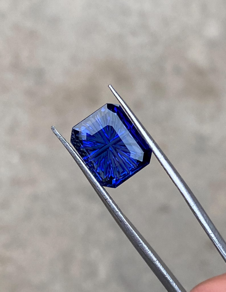 5 Ct Lab Grown Blue Sapphire Fantasy Cut Loose Gemstone, 5 Crt Emerald Shape .