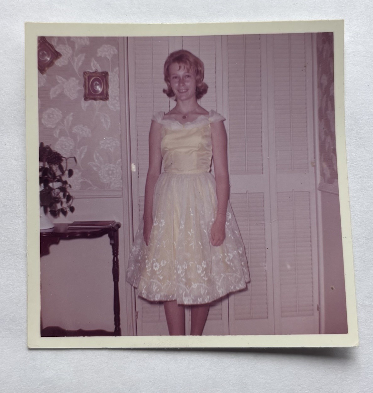 Vintage Photo Teen Girl Prom Party Dress Flared Dress Mid Century Color Snapshot
