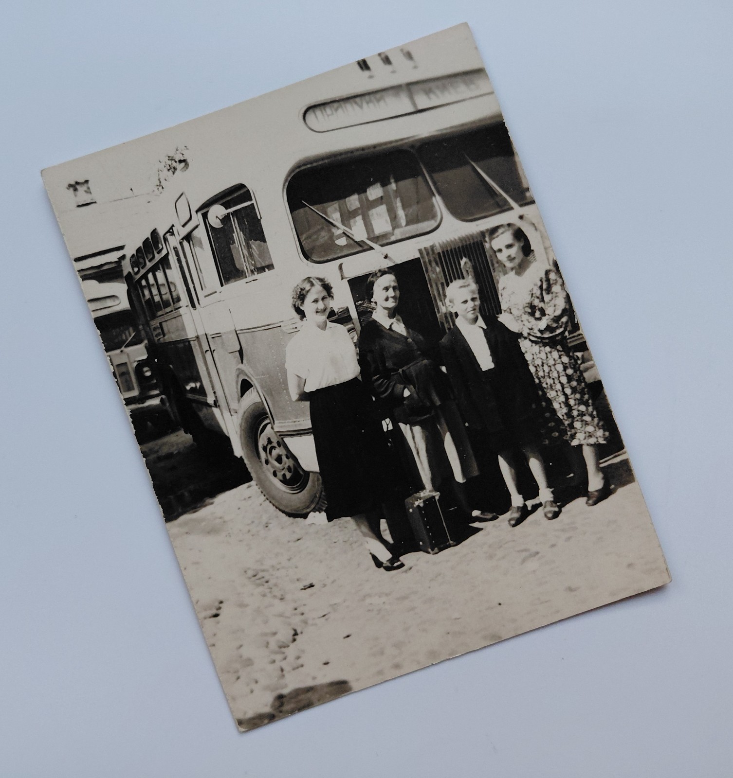 1950s USSR Photo Soviet Bus Priluki Kyiv Route Ukraine People 92x120mm