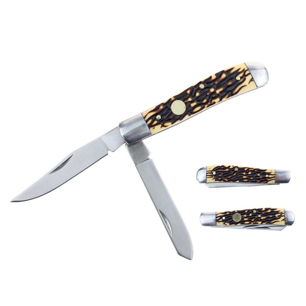 Classic Old School Style Bone Stag Acrylic Handle 2 Blades Trapper Pocket Knife Classic Old School Style Bone Stag Acrylic Handle 2 Blades Trapper Pocket Knife