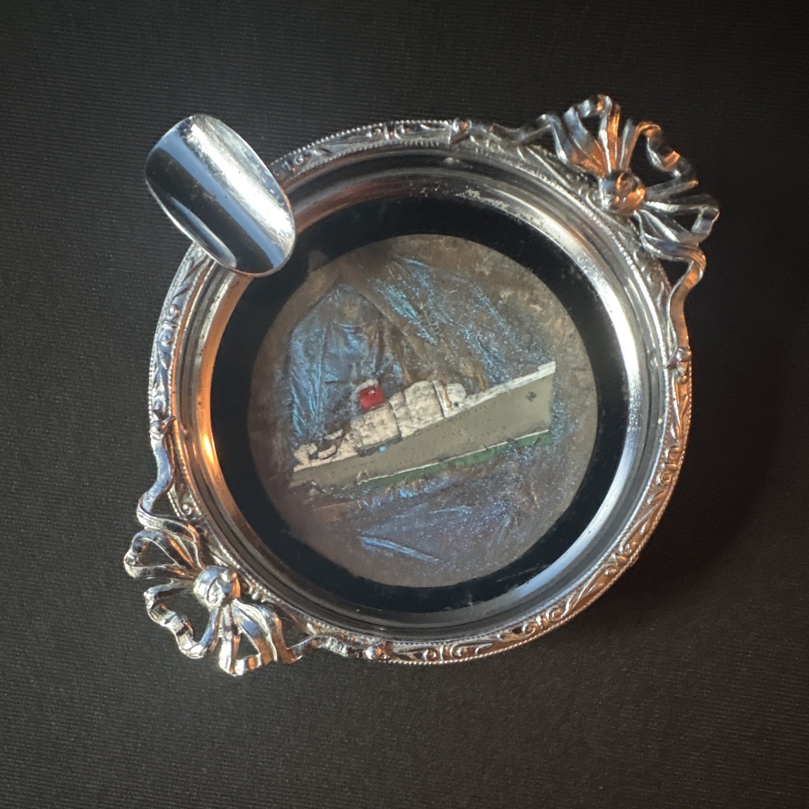 Vintage MV Britannic British Ocean Liner Ship Chrome Ashtray Circa 1940s
