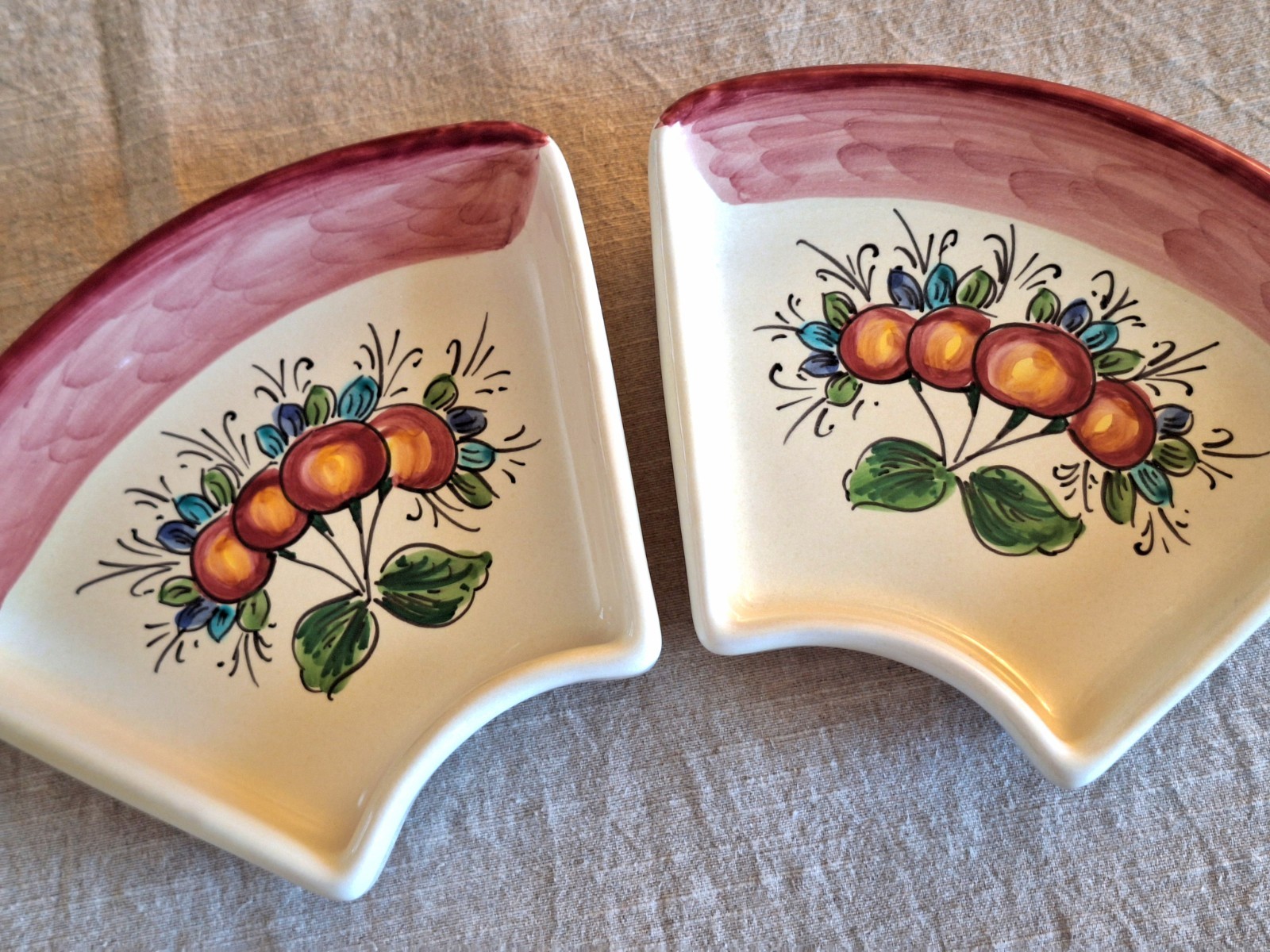 Ceramiche Casola Italy Ceramic Fan Relish Serving Dish, Vanity Trinket Tray Set 